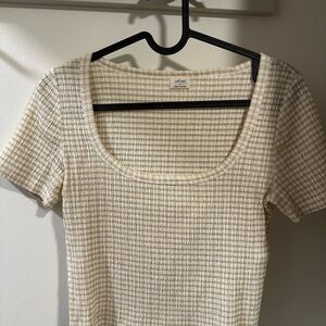 Wilfred Beige Checkered Short Sleeve Top